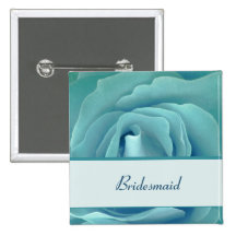 BRIDESMAID Button with Turquoise Rose and Ribbon