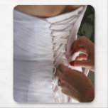 Bridesmaid hand lacing wedding dress photograph mouse pad