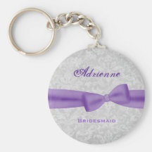 Bridesmaid Lavender Purple Bow Silver Damask E006 Key Chains