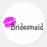 Bridesmaid (Lips Kiss Pink) Round Stickers