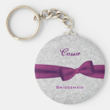 Bridesmaid Plum Purple Bow Silver Damask E007 Key Chains