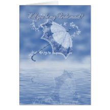 Bridesmaid, will you be my bridesmaid parasol blue cards