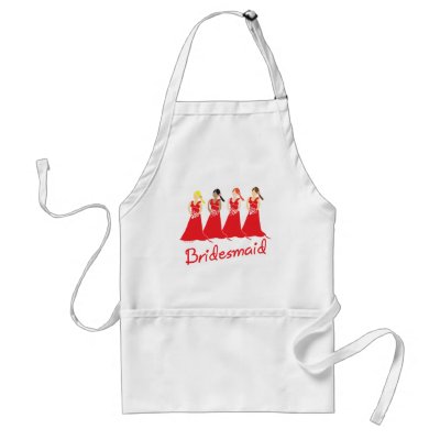 Bridesmaids in Red Wedding Attendant Aprons by lesrubaweddings
