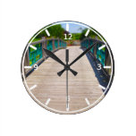 Bridge at Powell Gardens Kansas City Round Wallclocks