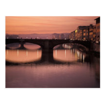 Bridges over the Arno River at sunset, 2 Postcard