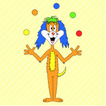 Bright and Colourful Cartoon Dog Juggling. Photo Cutouts