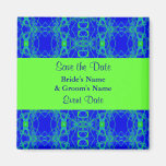 bright blue and green save the date fridge magnets