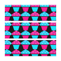 Bright Blue and Hot Pink Cupcake Pattern Stretched Canvas Print