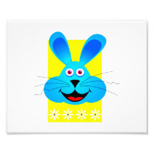 bright blue bunny head yellow back photo print