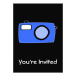 Bright Blue Camera. On Black. Personalized Invitation