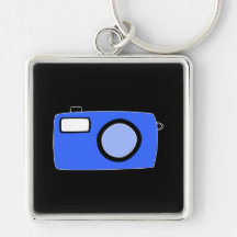 Bright Blue Camera. On Black. Key Chain