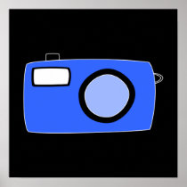 Bright Blue Camera. On Black. Print