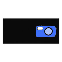 Bright Blue Camera. On Black. Personalized Rack Card