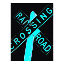 Bright Blue Neon Railroad Crossing Sign Personalized Invitation