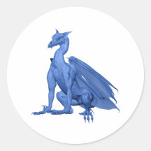 Bright Blue Sitting Dragon Round Sticker