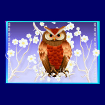 Bright Brown Owl-White Blooms Poster posters