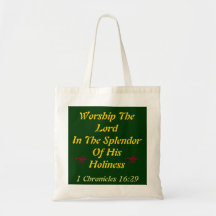 Bright budget tote Worship the Lord verse! Tote Bags