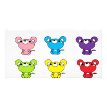 Bright Coloured Cartoon Mice in Rows Photo Cards