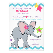 Bright Colourful Girl Elephant Star Invitation