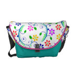 Bright, Colourful Swirly Flowers - Pink/Blue Trim Courier Bag