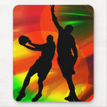 Bright Court Lights and Basketball Duo Mouse Pad