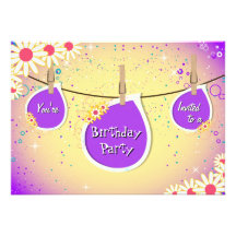 Bright Daisy Clothesline Birthday Party Invitation