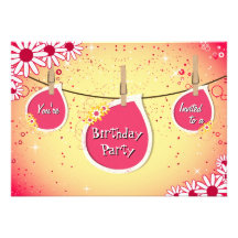 Bright Daisy Clothesline Birthday Party Invitation