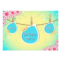 Bright Daisy Clothesline Birthday Party Invitation