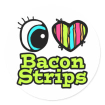 Bright Eye Heart I Love Bacon Strips Sticker