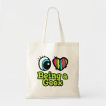 Bright Eye Heart I Love Being a Geek Canvas Bag
