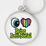 Bright Eye Heart I Love Being Anti-Social Keychains