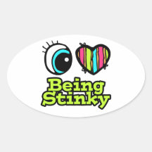 Bright Eye Heart I Love Being Stinky Oval Stickers