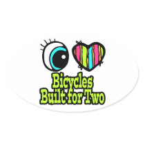 Bright Eye Heart I Love Bicycles Built For Two Oval Stickers