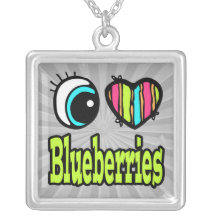 Bright Eye Heart I Love Blueberries Custom Necklace