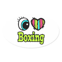Bright Eye Heart I Love Boxing Oval Sticker