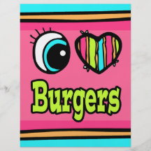 Bright Eye Heart I Love Burgers Flyer Design