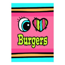 Bright Eye Heart I Love Burgers Personalized Invite
