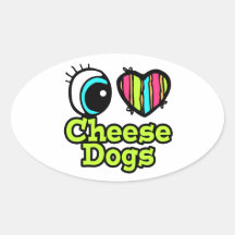 Bright Eye Heart I Love Cheese Dogs Oval Sticker