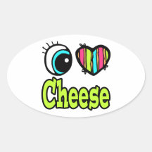 Bright Eye Heart I Love Cheese Oval Sticker