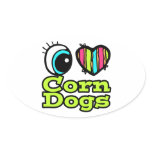 Bright Eye Heart I Love Corn Dogs Oval Sticker