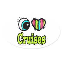 Bright Eye Heart I Love Cruises Oval Sticker