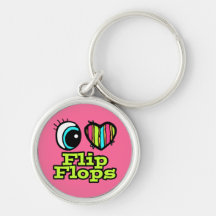 Bright Eye Heart I Love Flip Flops Key Chain