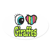 Bright Eye Heart I Love Giraffes Oval Sticker