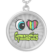 Bright Eye Heart I Love Gymnastics Personalized Necklace
