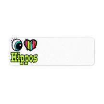 Bright Eye Heart I Love Hippos Return Address Labels