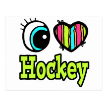 Bright Eye Heart I Love Hockey Postcard