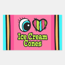 Bright Eye Heart I Love Ice Cream Cones Rectangle Stickers