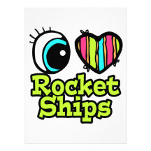 Bright Eye Heart I Love Rocket Ships Personalized Invitation