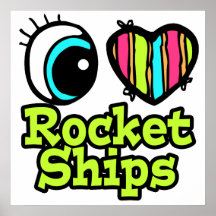 Bright Eye Heart I Love Rocket Ships Print