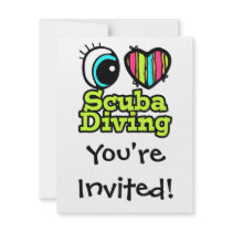 Bright Eye Heart I Love Scuba Diving Invitations